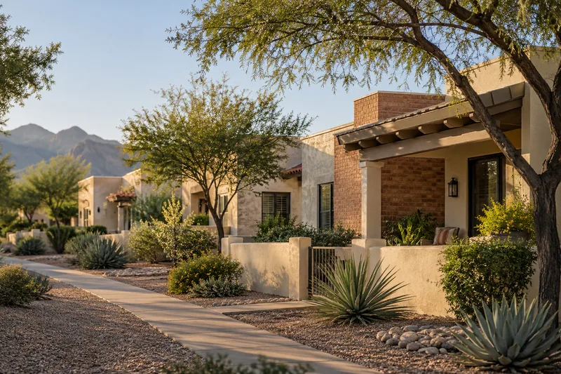 AI-generated concept: fictional Southwestern residential scene, not an actual Desert Hills property